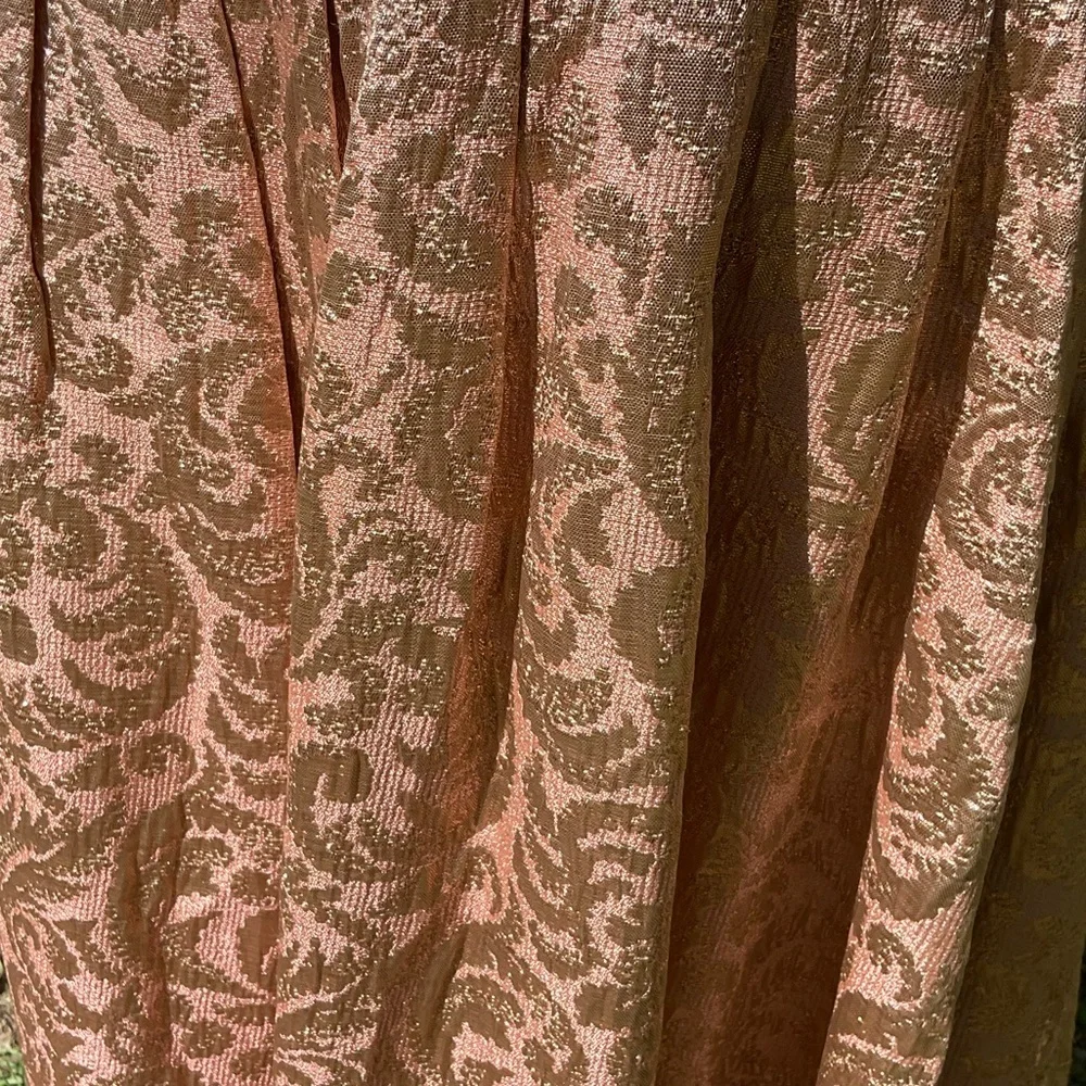 Bebe Jacquard Lamé Metallic Rose Gold Pleated Brocade Maxi Skirt Small
